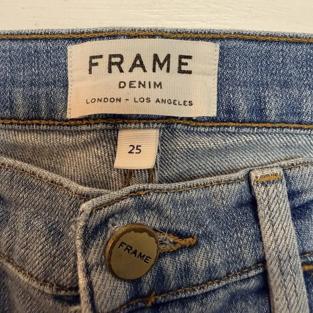 Frame Size 25 Le High Straight Jeans Blue Lightly Distressed Cropped Ankle